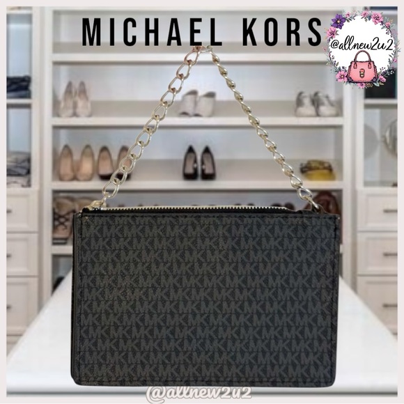 New Michael Kors Black & Charcoal Monogram Belt Bag Crossbody Clutch Size XL
